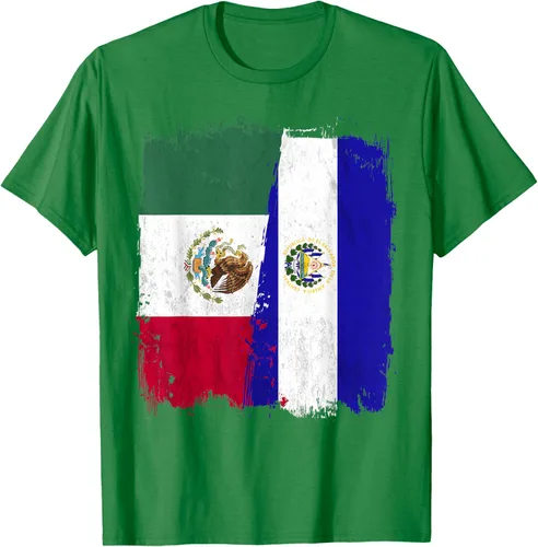 Vista 5 de Camiseta con la bandera mexicana de El Salvador con la mitad de la bandera mexicana de El Salvador