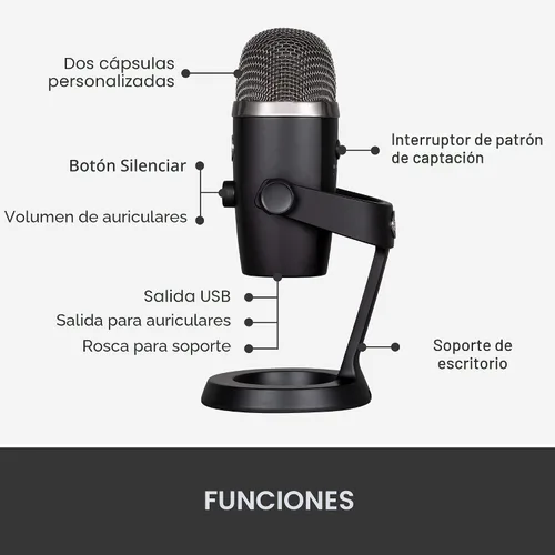 Vista 6 de Logitech for Creators Blue Yeti Nano - Micrófono USB para juegos, transmisión, podcasting, Twitch, YouTube, Discord, grabación para PC y Mac, Plug &
