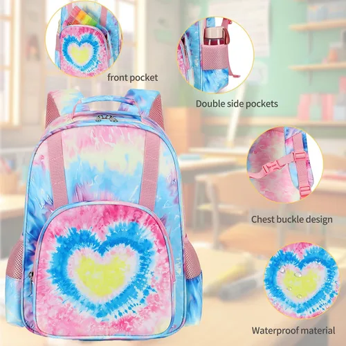 Vista 3 de BTOOP Mochila para niños y niñas, mochila con clip para el pecho, Blue-Love