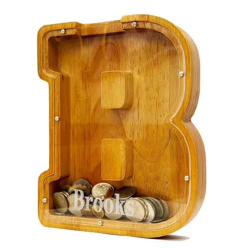 Vista 10 de Alcancía personalizada grande de madera con letras, alcancía de monedas, alcancía personalizada con nombre, puede usarse como regalo de Navidad