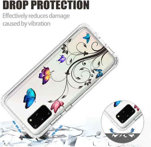 Vista 7 de Funda para Galaxy S20+ 5G/S20 Plus SM-G985 con protector de pantalla de vidrio templado, patrón de mariposa transparente de cuerpo completo, fundas
