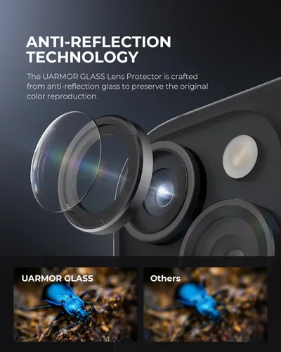 Vista 5 de UARMOR - Protector de lente de cámara compatible con iPhone 17, 16 y 16 Plus: vidrio templado 9H y cubierta de aluminio, transparente HD, kit