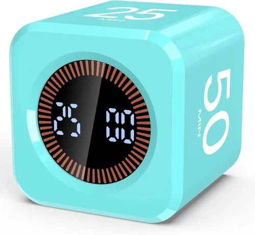 Vista 12 de Cubo de temporizador digital Pomodoro de 5/10/25/50 minutos, temporizador de productividad visual para escritorio de aula, cuenta regresiva Negro