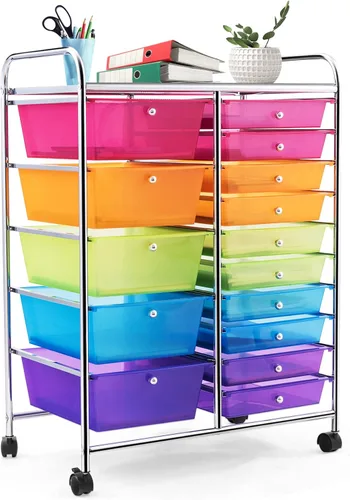Vista 8 de HOMGX - Carrito de almacenamiento con 15 cajones, carrito organizador de 15 cajones, carrito de almacenamiento de 15 niveles, carrito