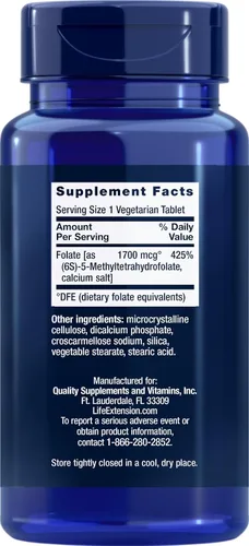 Vista 2 de Life Extension Folato optimizado (L-metilfolato) 1700 mcg DFE, 180 tabletas vegetales (paquete de 2)