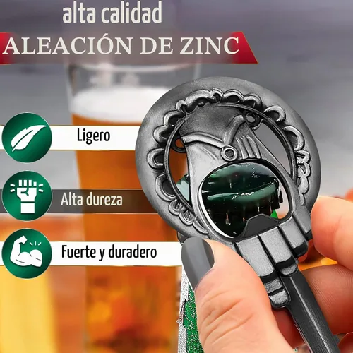 Vista 3 de Abrebotellas de mano, 2 piezas, tamaño de bolsillo, bronce y plata, aleación de zinc