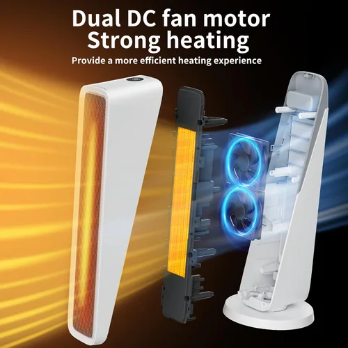 Vista 5 de EasyKey - Calentador de espacio QuietTimer de 24 pulgadas para habitaciones grandes, con punta / seguro contra sobrecalentamiento, color blanco
