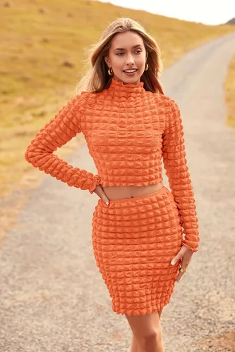 Vista 7 de PRETTYGARDEN Conjunto de 2 piezas de otoño para mujer 2024 con cuello alto falso y minifalda entallada