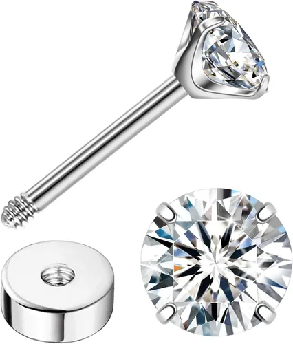 Vista 17 de Enticera G23 Aretes de Titanio 5A+Circonita Cúbica Aretes de Botón con Parte Trasera Plana Aretes Hipoalergénicos de Oro 14K Aretes 2-5MM
