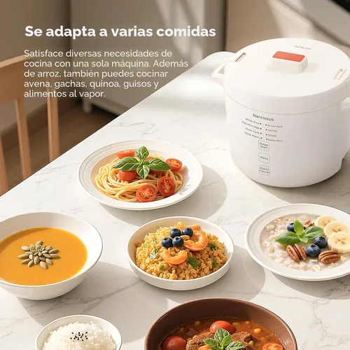 Vista 2 de Narcissus Arrocera de 3.5 tazas para 1-3 personas, multifuncional para arroz, avena, quinua, cocción lenta, vapor, cocina arroz y plato de vapor