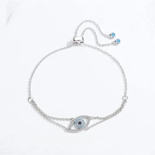 Vista 4 de Pulsera de oro de 14 quilates de moissanita contra el mal de ojo para mujer, delicada pulsera de cadena ajustable Hamsa hueca, pulsera de la suerte
