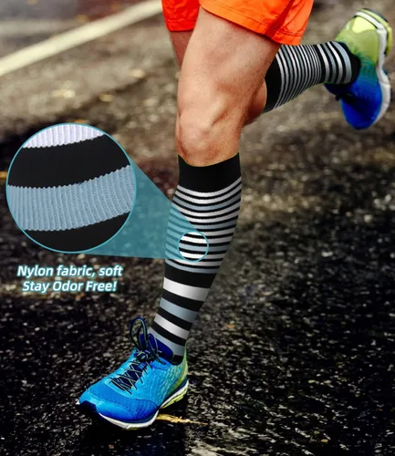 Vista 7 de FuelMeFoot Calcetines de compresión para mujeres y hombres, para circulación, con soporte graduado, hasta la rodilla, para enfermeras, viajes