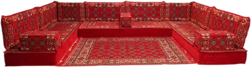 Vista 180 de arabicsofa Sofá en forma de U de estilo árabe para el suelo – Juego de Majlis hecho a mano – Sofá de estilo bohemio