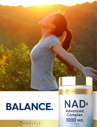 Vista 6 de Carlyle Suplemento NAD+ para mujeres y hombres 1000 mg 60 cápsulas Complejo avanzado con resveratrol y colágeno Sin OMG y sin gluten