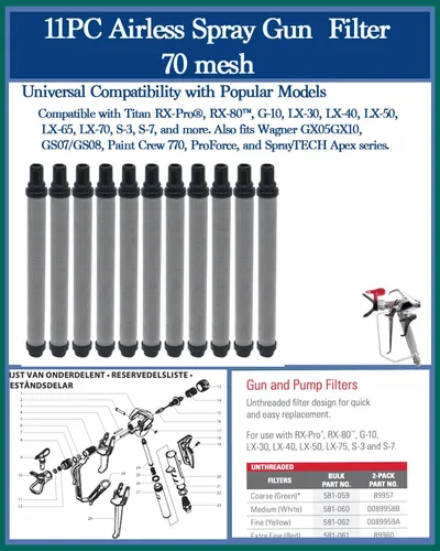 Vista 3 de 11 filtros de pistola de pulverización sin aire de malla negra 70, compatibles con Titan 581-062, 0089959, 0516732; Wagner 0089959, 0154675