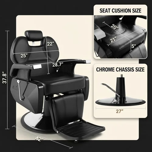 Vista 3 de Artist hand Silla de peluquería hidráulica, sillas de estilo de 21 pulgadas de ancho para salón con capacidad de 450 libras, silla reclinada de Negro