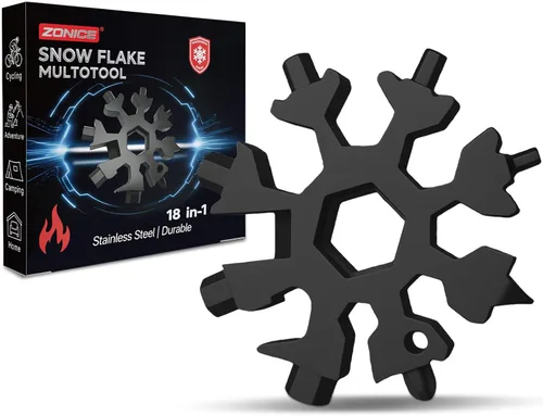 Vista 8 de ZONICE Multiherramienta 18 en 1 de copo de nieve – Acero inoxidable con abridor de botellas y llave, herramienta compacta EDC para camping, pesca