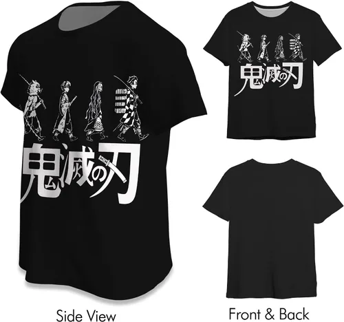 Vista 6 de Demon Slayer - Camisetas de anime para hombres y mujeres, color negro, Nezuko Tanjiro Zenitsu unisex, disfraz de dibujos animados, manga corta suave