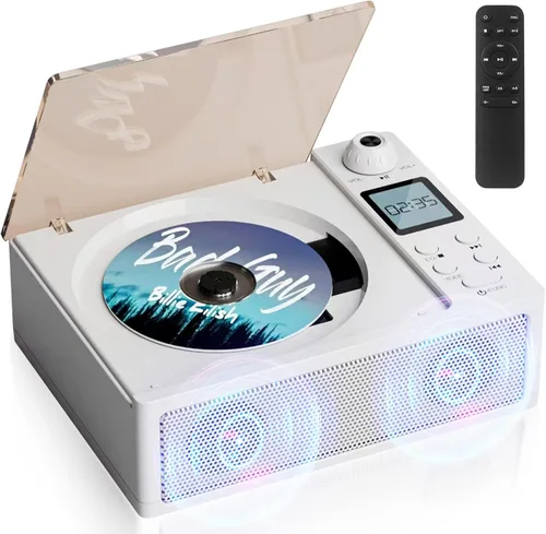 Vista 9 de Boombox reproductor de CD portátil, Boombox recargable de 4000 mAh con reproducción de CD-R/RW/MP3, radio FM/USB/TF/AUX/control remoto, Bluetooth