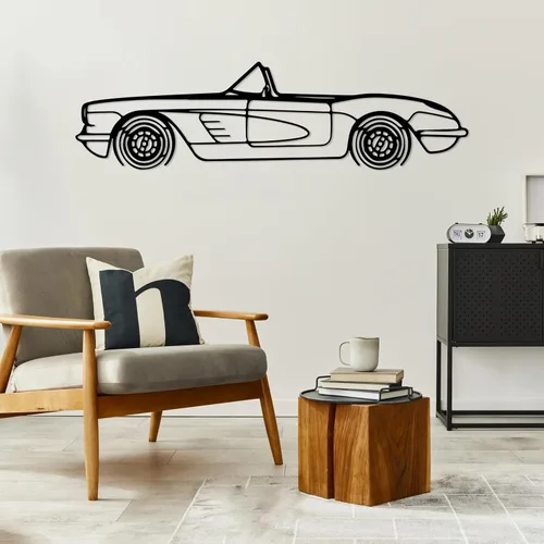 Vista 7 de DecoSoul Corvette C1 1960 - Arte de pared de metal para automóvil, automóvil deportivo, decoración de línea de silueta automotriz, escultura