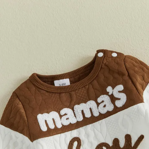Vista 6 de Conjunto de 2 piezas de ropa para bebé niña y niño, sudadera con letras de mamá y niño, conjunto de 2 piezas White Brown