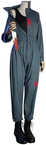 Vista 4 de LILLIWEEN Disfraz de Michael Myers para hombre, disfraz de Halloween para hombre, overol con cremallera frontal y accesorios de cuchillo