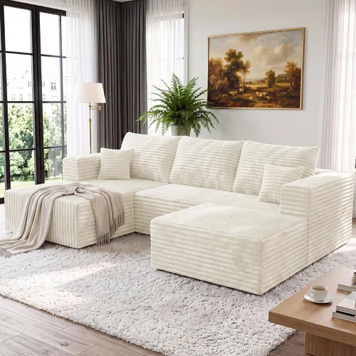 Vista 32 de Sofá modular en forma de L para sala de estar, sofá modular sin huesos con diván, sofá de pana con asiento profundo, no requiere montaje, negro