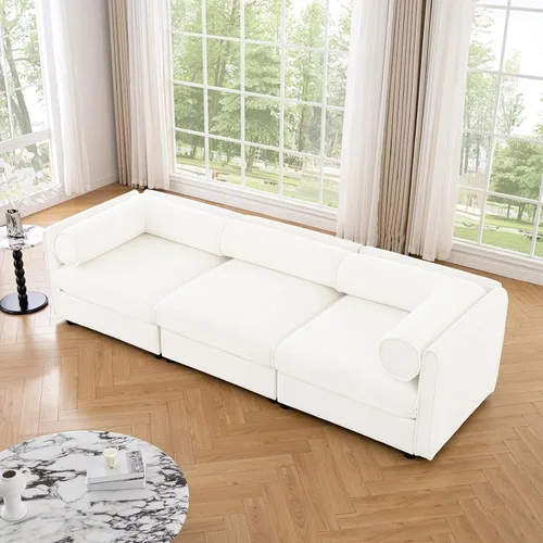 Vista 12 de Sofá biplaza azul de 75.5 pulgadas, sofás seccionales grandes de 2 plazas para sala de estar, sofá modular de tela de felpilla, juego de sofás