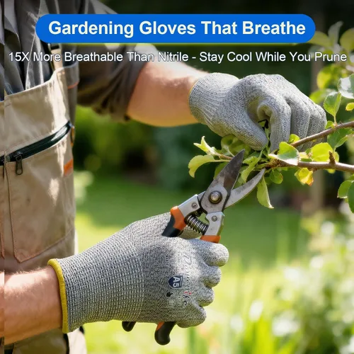 Vista 3 de Dowellife Guantes de trabajo resistentes a cortes Nivel 5 para hombres y mujeres, guantes de jardinería transpirables recubiertos de PU, agarre