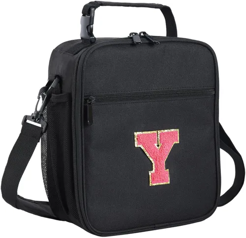Vista 43 de ELEFOCUS Lonchera aislada con inicial para mujeres y hombres, bolsa de almuerzo personalizada con monograma con correa de hombro ajustable