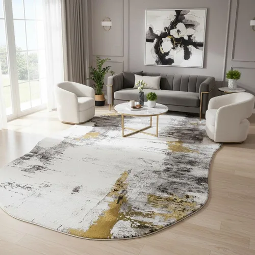 Vista 17 de Alfombra moderna con forma abstracta beige para sala de estar, dormitorio, comedor, contemporánea, lavable, de 2 x 3 pulgadas, decoración