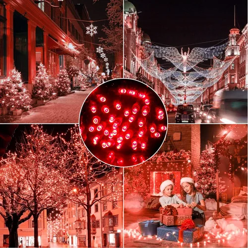 Vista 5 de Luces LED de Navidad, 50 unidades, luz LED de Navidad sin costuras para exteriores e interiores, grado de iluminación comercial, luz roja, cable