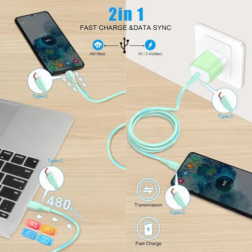 Vista 7 de Cargador rápido de iPhone 16e para iPhone 17 Air 16 Pro Max/16 Pro/16 Plus/16/15, iPad Pro Air Mini, cable de carga USB C a C de 6 pies para Samsung