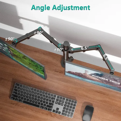 Vista 3 de Soporte de monitor dual para pantallas de 13 a 27 pulgadas, brazos de monitor dobles para 2 monitores de hasta 22 libras, soporte de escritorio