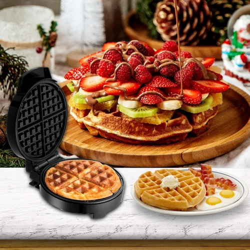 Vista 2 de Lumme Máquina eléctrica para hacer gofres para gofres individuales, paninis, papas marrones, otros para llevar desayuno, almuerzo o merienda (negro)
