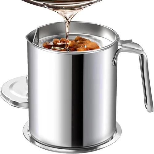 Vista 12 de Chihee Ahorro de grasa de tocino de acero inoxidable – Contenedor de aceite de 67.6 onzas líquidas con colador de malla fina y bandeja