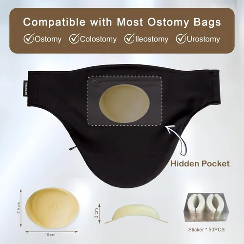 Vista 3 de New Ostomy Belt with Stoma Guard and 50 Pairs of Stickers Ostomy Bag Covers for Men and Women