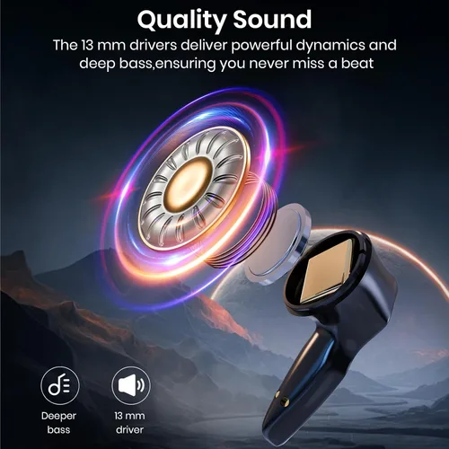 Vista 6 de Auriculares inalámbricos Bluetooth 5.4 35H estéreo de graves profundos con ruido ENC Call Cool Gaming Bluetooth auriculares con 25 ms, IP5 modo dual