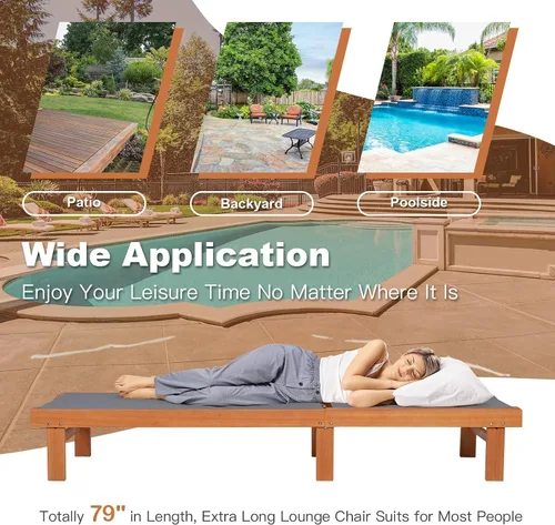 Vista 7 de Tangkula Sillón de madera para exteriores, tumbona de patio con respaldo ajustable de 5 posiciones, sillón reclinable de madera de eucalipto con Gris