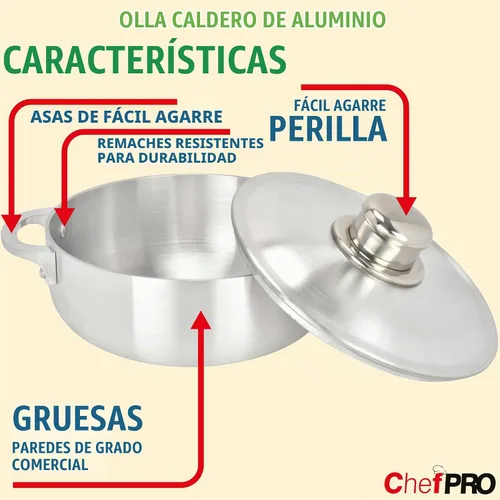 Vista 2 de Cacerola de aluminio CALDERO de Chef Pro, aluminio, rendimiento de cocción superior para una distribución uniforme del calor, perfecta para servir