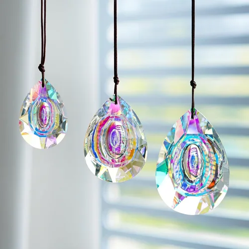 Vista 17 de H&D HYALINE & DORA Prismas Atrapasoles de Cuernos de Cristal con Revestimiento AB de 4.7", Juego de 2 Creadores de Arcoíris Prismas Colgantes