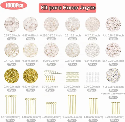 Vista 2 de XKCWXY Kit de cuentas de perlas para fabricación de joyas, abalorios de imitación de acrilonitrilo butadieno estireno (ABS), 10 estilos de cuentas