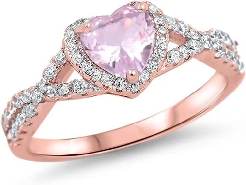 Vista 34 de Elige tu color. Anillo de compromiso de plata fina con diseño de corazón y halo Claro