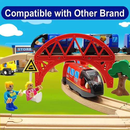Vista 3 de TOPLIVING Tren motorizado para pista de madera, juego de 3 piezas de juguetes de tren para niños de 3, 4, 5 años, tren a batería compatible