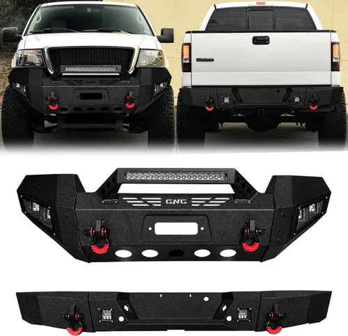 Vista 11 de Parachoques delantero y trasero de acero para Ford F150 2006-2008 con placa de cabrestante y luces (textura negra)