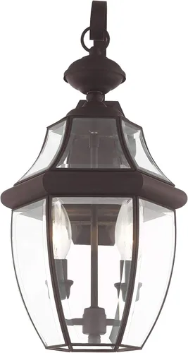 Vista 3 de Livex Lighting 2251-07 Monterey - Farol de pared de latón macizo con acabado en bronce de 2 luces para exteriores con cristal biselado transparente