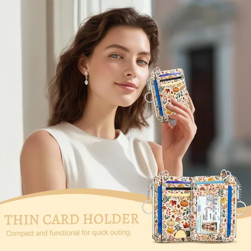 Vista 7 de Kelvoris Tarjetero pequeño para mujer, cartera delgada con bloqueo RFID, llavero con bolsillo para monedas con cremallera, bolsillo frontal