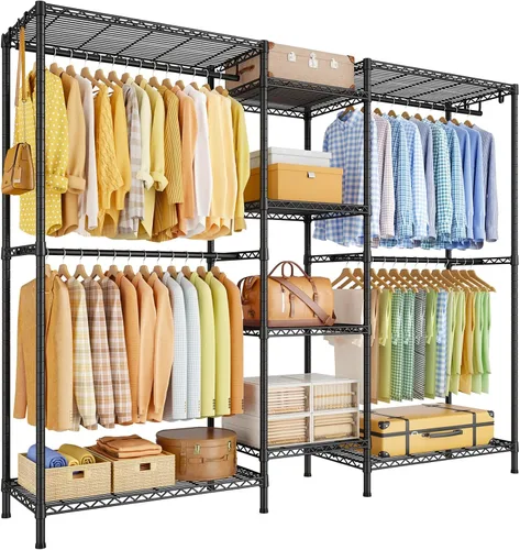 Vista 10 de Ulif E4 - Perchero resistente para ropa en forma de L, color negro Sistema de almacenamiento independiente de metal para organización de ropa