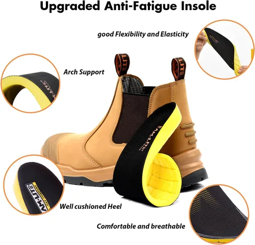 Vista 6 de Work Boots for Men, Slip On Safety Boots, Steel Toe Cap Waterproof Safety Work Shoes