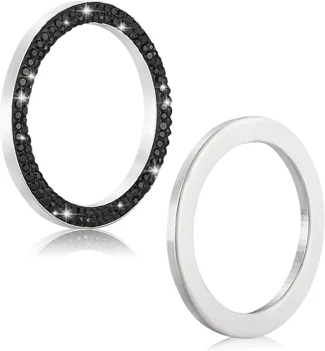 Vista 4 de WINKA 4 tapones para válvula de neumático de automóvil con diamantes de imitación, 1 cubierta de botón de motor de automóvil, anillo de encendido